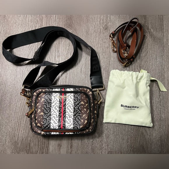 Burberry Monogram Stripe E-Canvas Camera Bag and Custom Belt Strap Rare NWOT - Picture 5 of 16